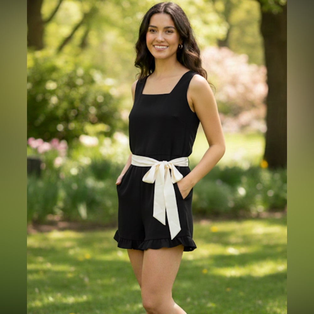 White Belted Dressy Black Romper | size 8 NWT